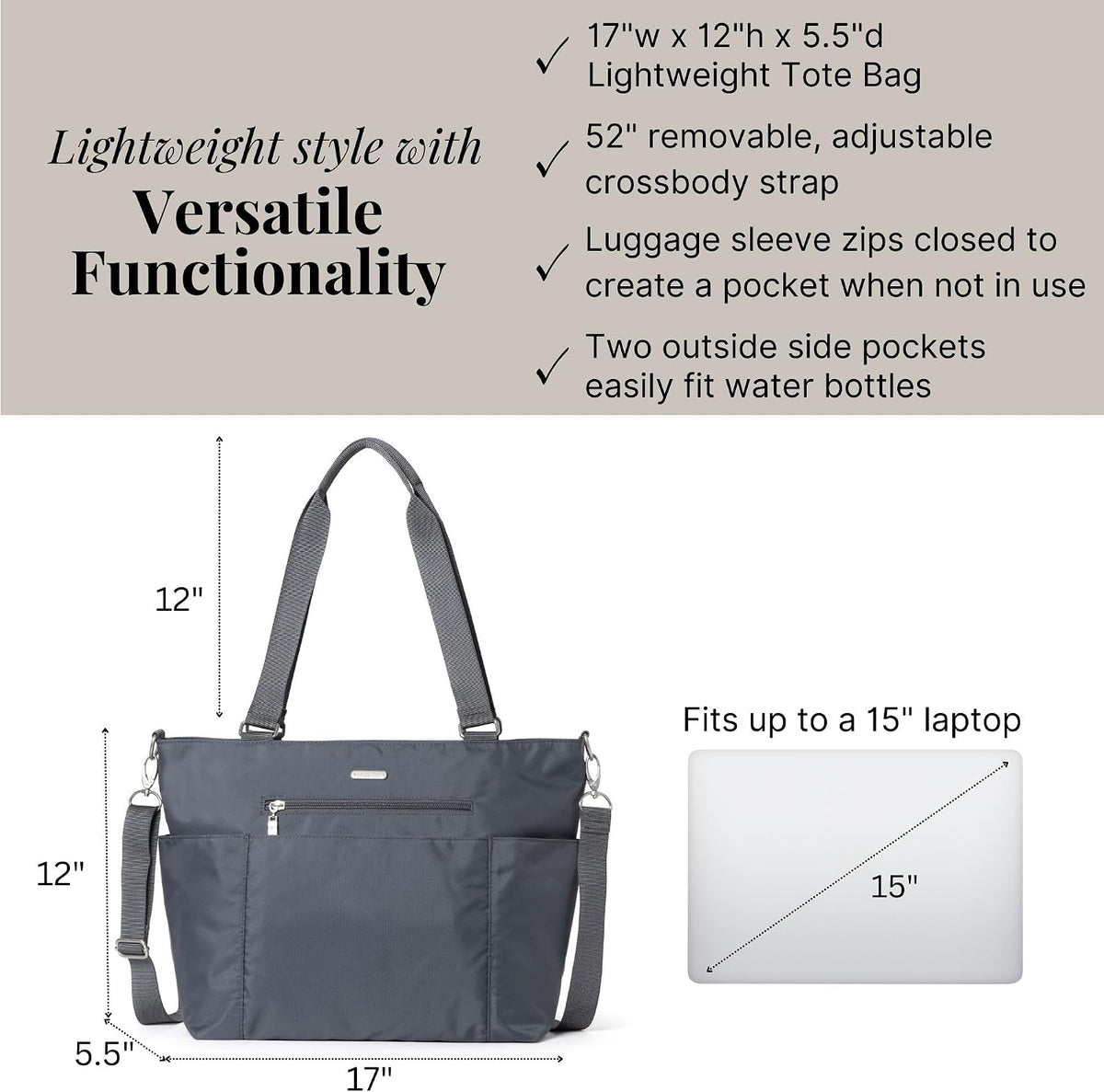 Essential Laptop Tote - Work Tote Bag with Laptop Sleeve - Lightweight Travel Crossbody Shoulder Bag for Women