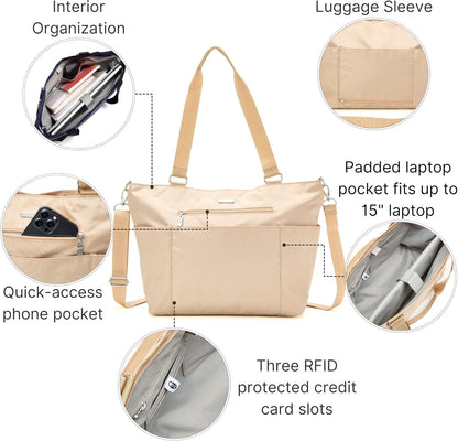 Essential Laptop Tote - Work Tote Bag with Laptop Sleeve - Lightweight Travel Crossbody Shoulder Bag for Women