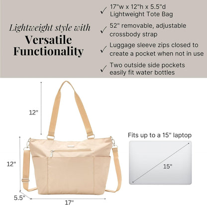Essential Laptop Tote - Work Tote Bag with Laptop Sleeve - Lightweight Travel Crossbody Shoulder Bag for Women
