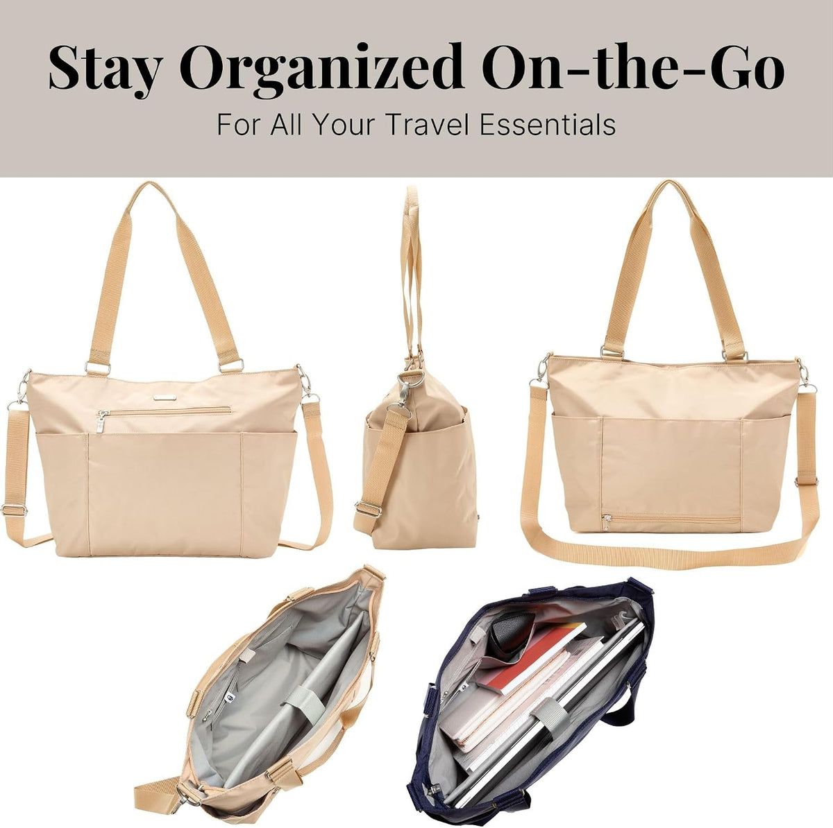 Essential Laptop Tote - Work Tote Bag with Laptop Sleeve - Lightweight Travel Crossbody Shoulder Bag for Women