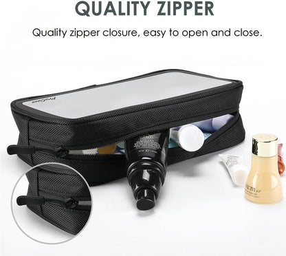 TSA Approved Travel Toiletry Bag Pouch, Matte Clear Travel Organizer Airport Carry-On Checkpoint Airline Compliant Storage Bag -1 Pack, Black