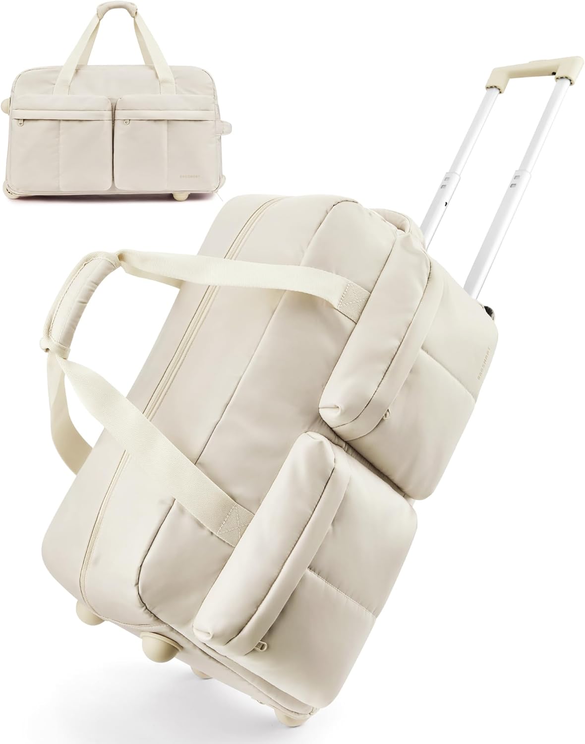 42L Rolling Duffle Bag with Wheels, Carry On Bag Duffel Bag for Travel, Wet Pocket Duffle Bag with Wheels and Handle, Beige