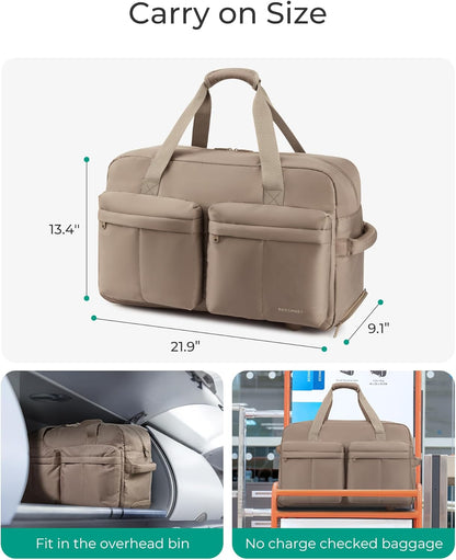 42L Rolling Duffle Bag with Wheels, Carry On Bag Duffel Bag for Travel, Wet Pocket Duffle Bag with Wheels and Handle, Beige