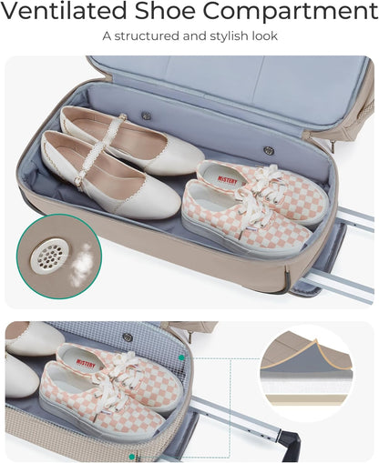 42L Rolling Duffle Bag with Wheels, Carry On Bag Duffel Bag for Travel, Wet Pocket Duffle Bag with Wheels and Handle, Beige