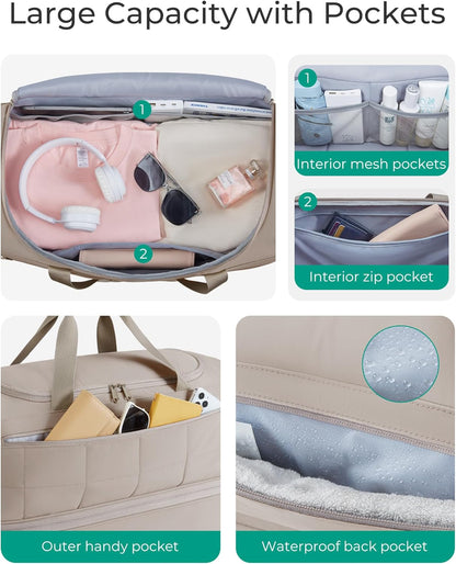 42L Rolling Duffle Bag with Wheels, Carry On Bag Duffel Bag for Travel, Wet Pocket Duffle Bag with Wheels and Handle, Beige