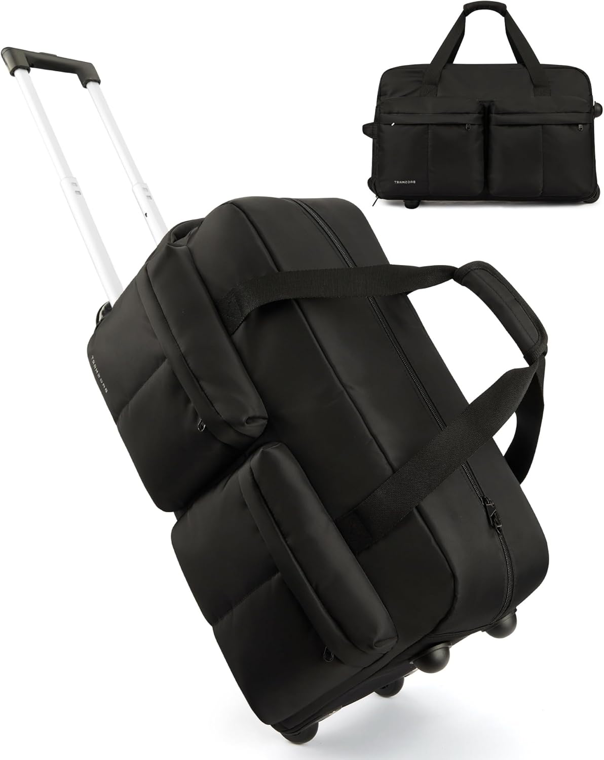42L Rolling Duffle Bag with Wheels, Carry On Bag Duffel Bag for Travel, Wet Pocket Duffle Bag with Wheels and Handle, Beige