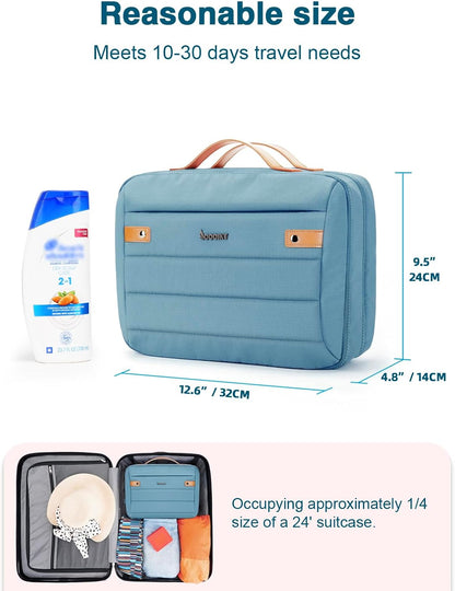 Women's Hanging Toiletry Bag, Waterproof Travel Cosmetic Organizer with Jewelry Storage, Large Capacity Makeup Case for Full-Size Skincare & Bathroom Essentials, Portable Cosmetic kit, Dark Purple