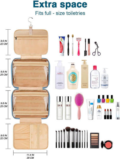 Women's Hanging Toiletry Bag, Waterproof Travel Cosmetic Organizer with Jewelry Storage, Large Capacity Makeup Case for Full-Size Skincare & Bathroom Essentials, Portable Cosmetic kit, Dark Purple