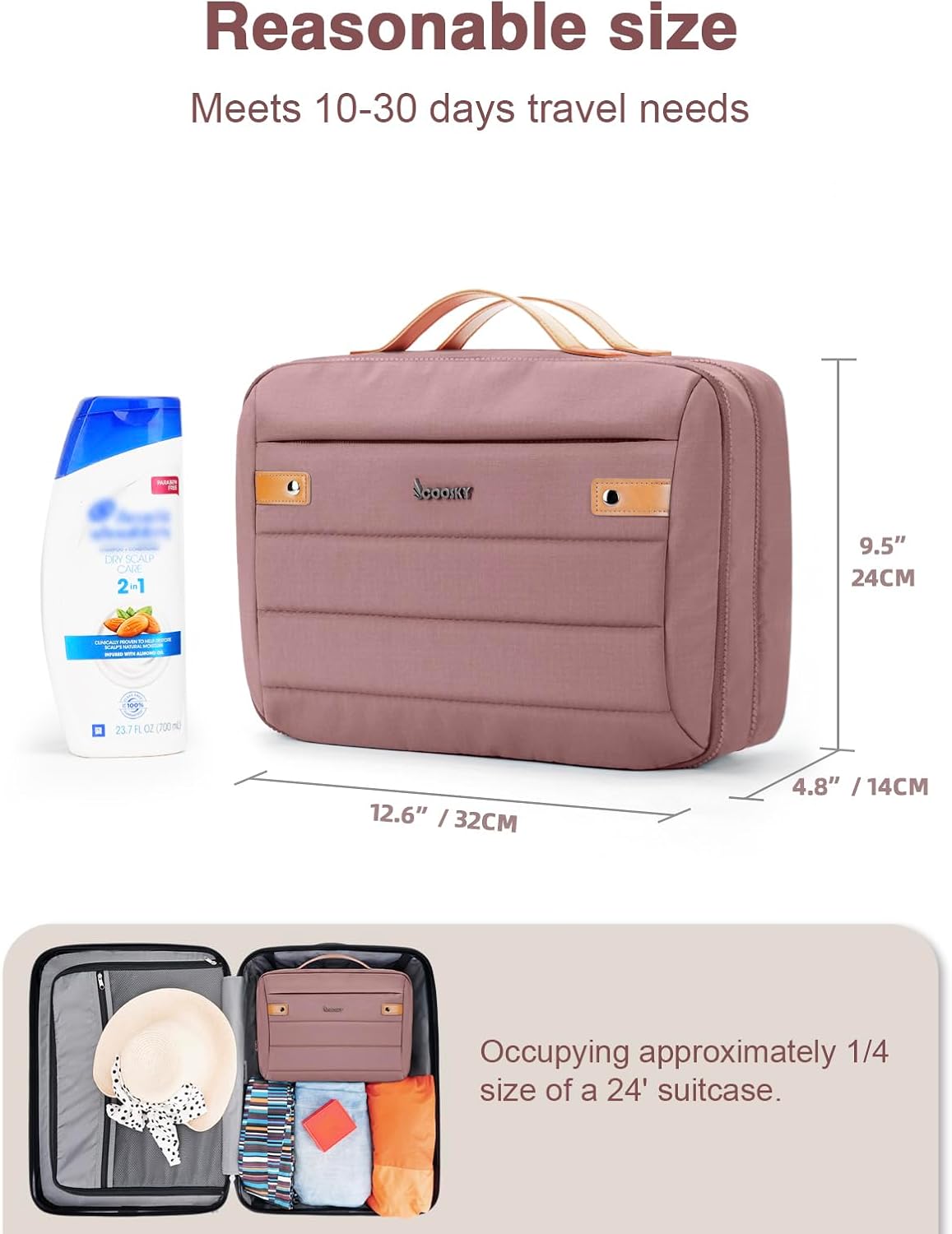 Women's Hanging Toiletry Bag, Waterproof Travel Cosmetic Organizer with Jewelry Storage, Large Capacity Makeup Case for Full-Size Skincare & Bathroom Essentials, Portable Cosmetic kit, Dark Purple