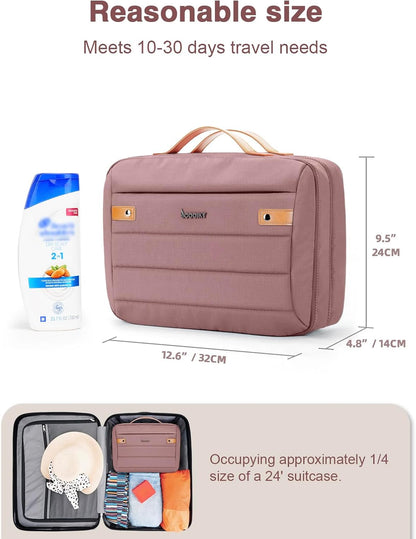 Women's Hanging Toiletry Bag, Waterproof Travel Cosmetic Organizer with Jewelry Storage, Large Capacity Makeup Case for Full-Size Skincare & Bathroom Essentials, Portable Cosmetic kit, Dark Purple