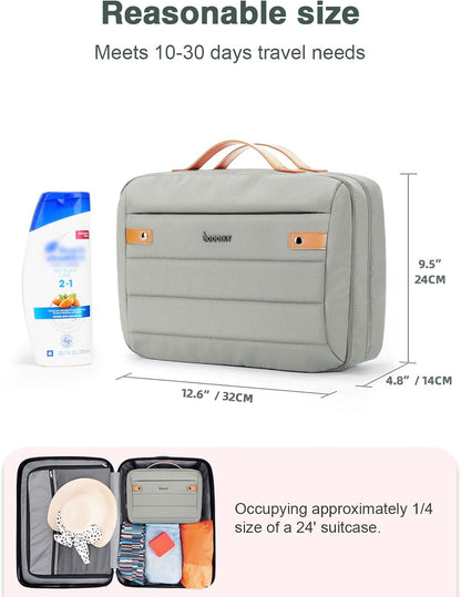 Women's Hanging Toiletry Bag, Waterproof Travel Cosmetic Organizer with Jewelry Storage, Large Capacity Makeup Case for Full-Size Skincare & Bathroom Essentials, Portable Cosmetic kit, Dark Purple