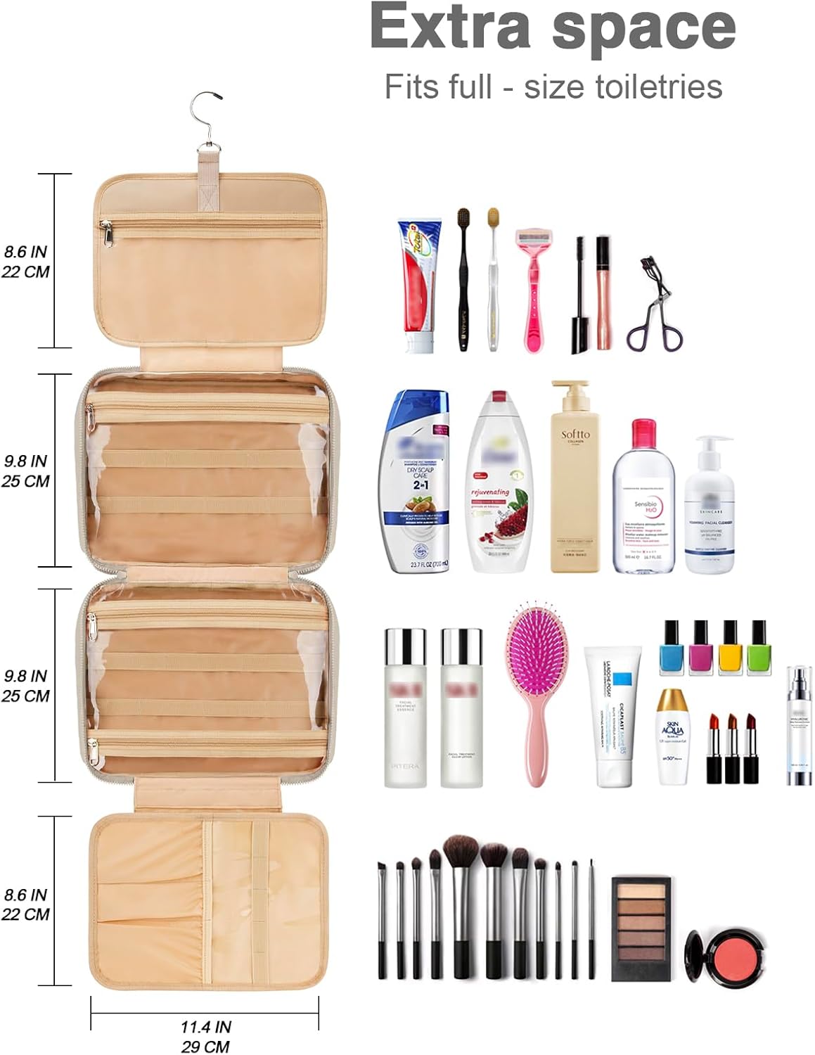 Women's Hanging Toiletry Bag, Waterproof Travel Cosmetic Organizer with Jewelry Storage, Large Capacity Makeup Case for Full-Size Skincare & Bathroom Essentials, Portable Cosmetic kit, Dark Purple