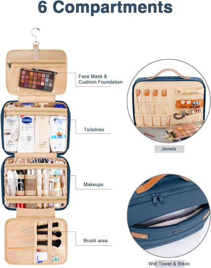Women's Hanging Toiletry Bag, Waterproof Travel Cosmetic Organizer with Jewelry Storage, Large Capacity Makeup Case for Full-Size Skincare & Bathroom Essentials, Portable Cosmetic kit, Dark Purple