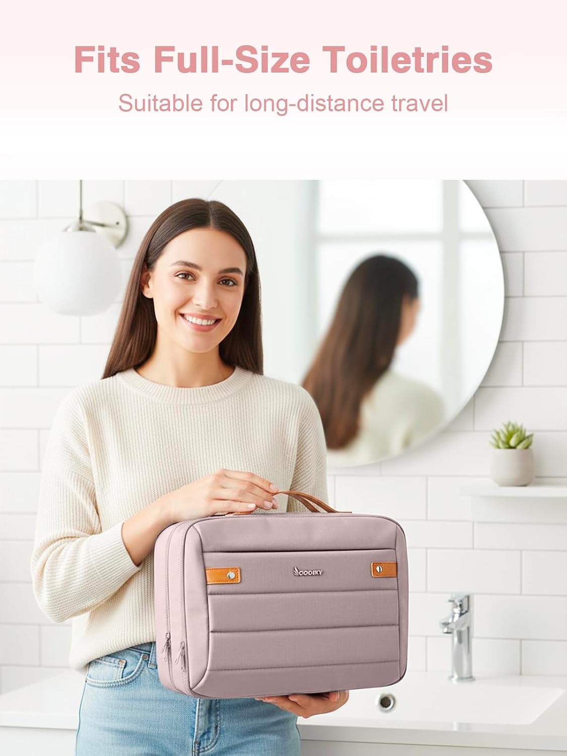 Women's Hanging Toiletry Bag, Waterproof Travel Cosmetic Organizer with Jewelry Storage, Large Capacity Makeup Case for Full-Size Skincare & Bathroom Essentials, Portable Cosmetic kit, Dark Purple