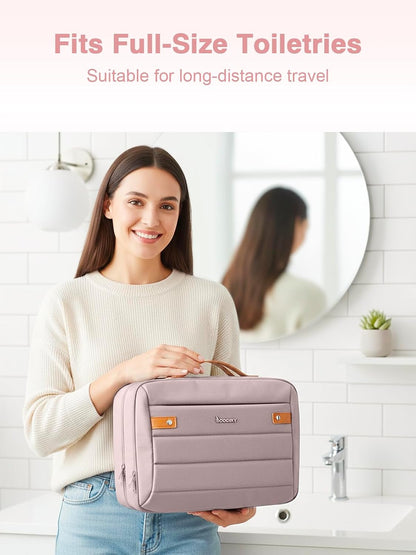 Women's Hanging Toiletry Bag, Waterproof Travel Cosmetic Organizer with Jewelry Storage, Large Capacity Makeup Case for Full-Size Skincare & Bathroom Essentials, Portable Cosmetic kit, Dark Purple