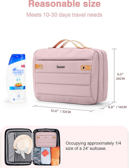 Women's Hanging Toiletry Bag, Waterproof Travel Cosmetic Organizer with Jewelry Storage, Large Capacity Makeup Case for Full-Size Skincare & Bathroom Essentials, Portable Cosmetic kit, Dark Purple