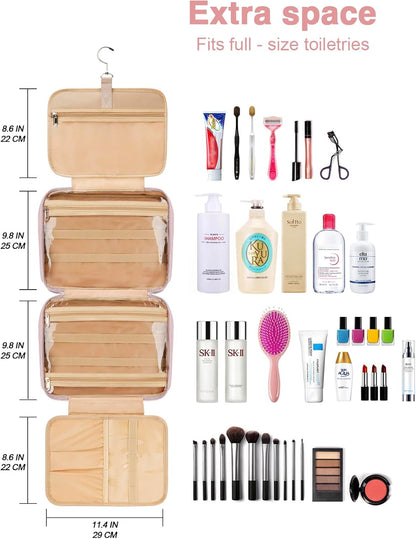 Women's Hanging Toiletry Bag, Waterproof Travel Cosmetic Organizer with Jewelry Storage, Large Capacity Makeup Case for Full-Size Skincare & Bathroom Essentials, Portable Cosmetic kit, Dark Purple