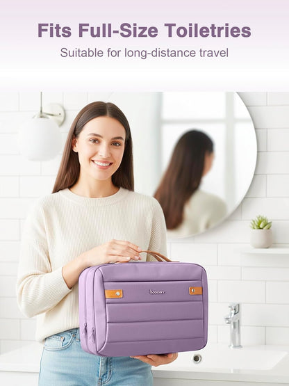 Women's Hanging Toiletry Bag, Waterproof Travel Cosmetic Organizer with Jewelry Storage, Large Capacity Makeup Case for Full-Size Skincare & Bathroom Essentials, Portable Cosmetic kit, Dark Purple