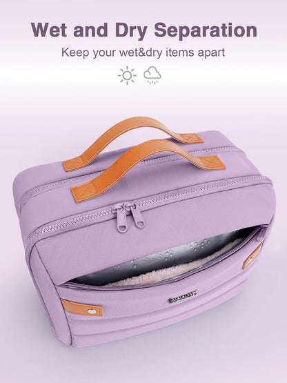Women's Hanging Toiletry Bag, Waterproof Travel Cosmetic Organizer with Jewelry Storage, Large Capacity Makeup Case for Full-Size Skincare & Bathroom Essentials, Portable Cosmetic kit, Dark Purple