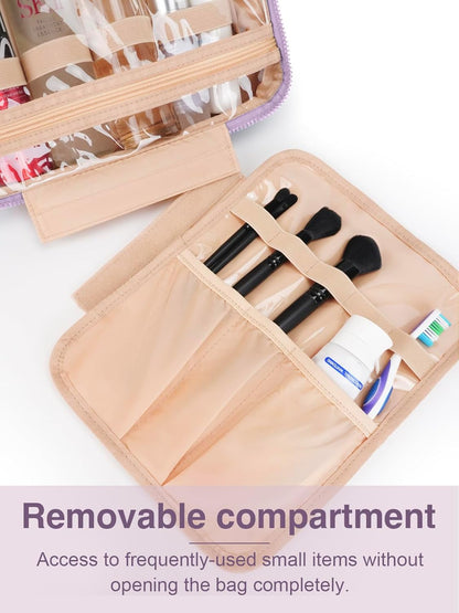 Women's Hanging Toiletry Bag, Waterproof Travel Cosmetic Organizer with Jewelry Storage, Large Capacity Makeup Case for Full-Size Skincare & Bathroom Essentials, Portable Cosmetic kit, Dark Purple