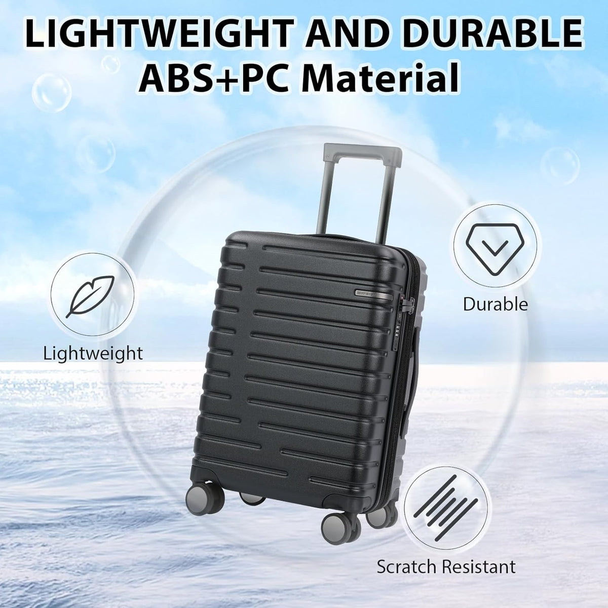 Carry On Luggage with Spinner Wheels, Hard Shell Carry-On Expandable Suitcase 21x14x9 Airline Approved & Built-in TSA Lock, Durable Travel Rolling Suitcase, Carry-On 20-Inch, Lake Blue