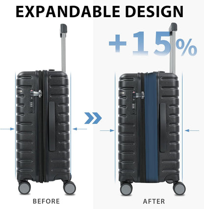Carry On Luggage with Spinner Wheels, Hard Shell Carry-On Expandable Suitcase 21x14x9 Airline Approved & Built-in TSA Lock, Durable Travel Rolling Suitcase, Carry-On 20-Inch, Lake Blue