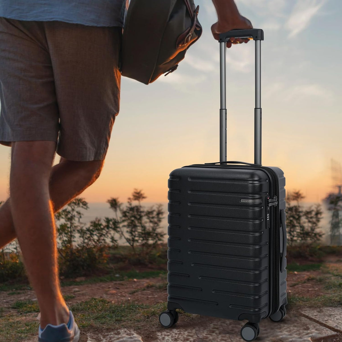 Carry On Luggage with Spinner Wheels, Hard Shell Carry-On Expandable Suitcase 21x14x9 Airline Approved & Built-in TSA Lock, Durable Travel Rolling Suitcase, Carry-On 20-Inch, Lake Blue