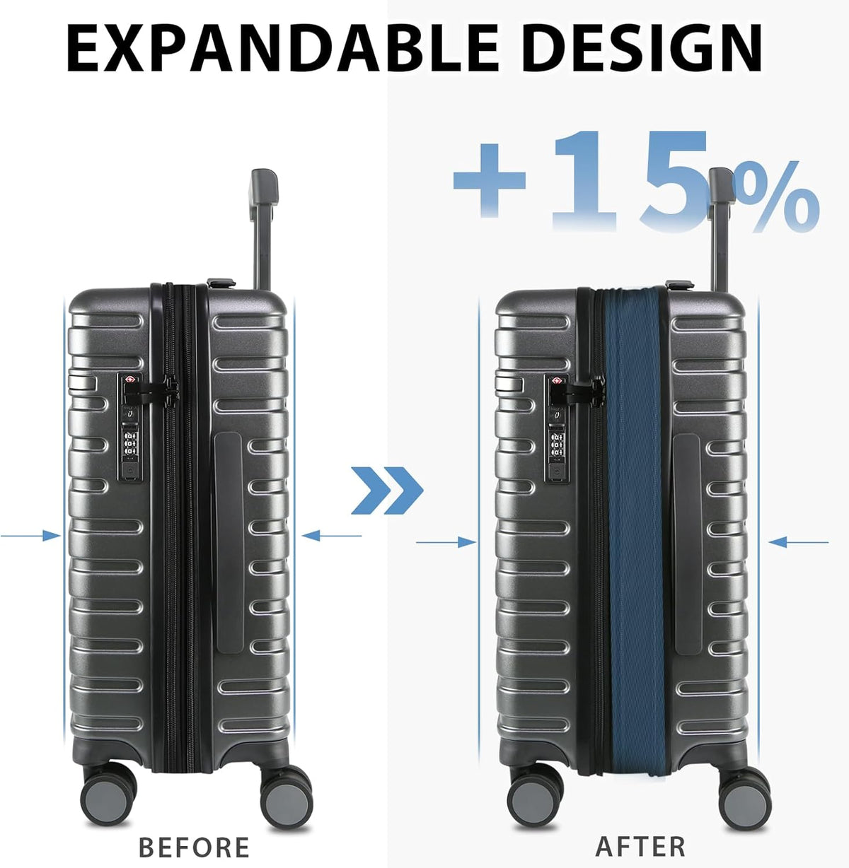 Carry On Luggage with Spinner Wheels, Hard Shell Carry-On Expandable Suitcase 21x14x9 Airline Approved & Built-in TSA Lock, Durable Travel Rolling Suitcase, Carry-On 20-Inch, Lake Blue