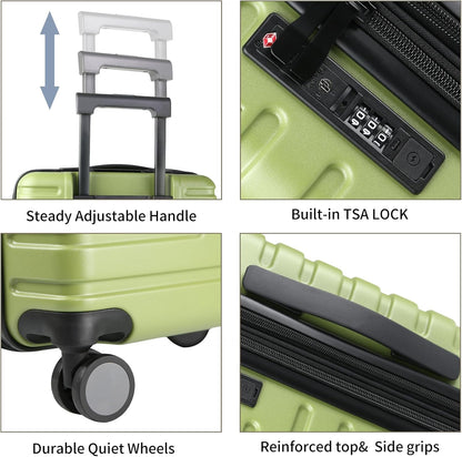 Carry On Luggage with Spinner Wheels, Hard Shell Carry-On Expandable Suitcase 21x14x9 Airline Approved & Built-in TSA Lock, Durable Travel Rolling Suitcase, Carry-On 20-Inch, Lake Blue
