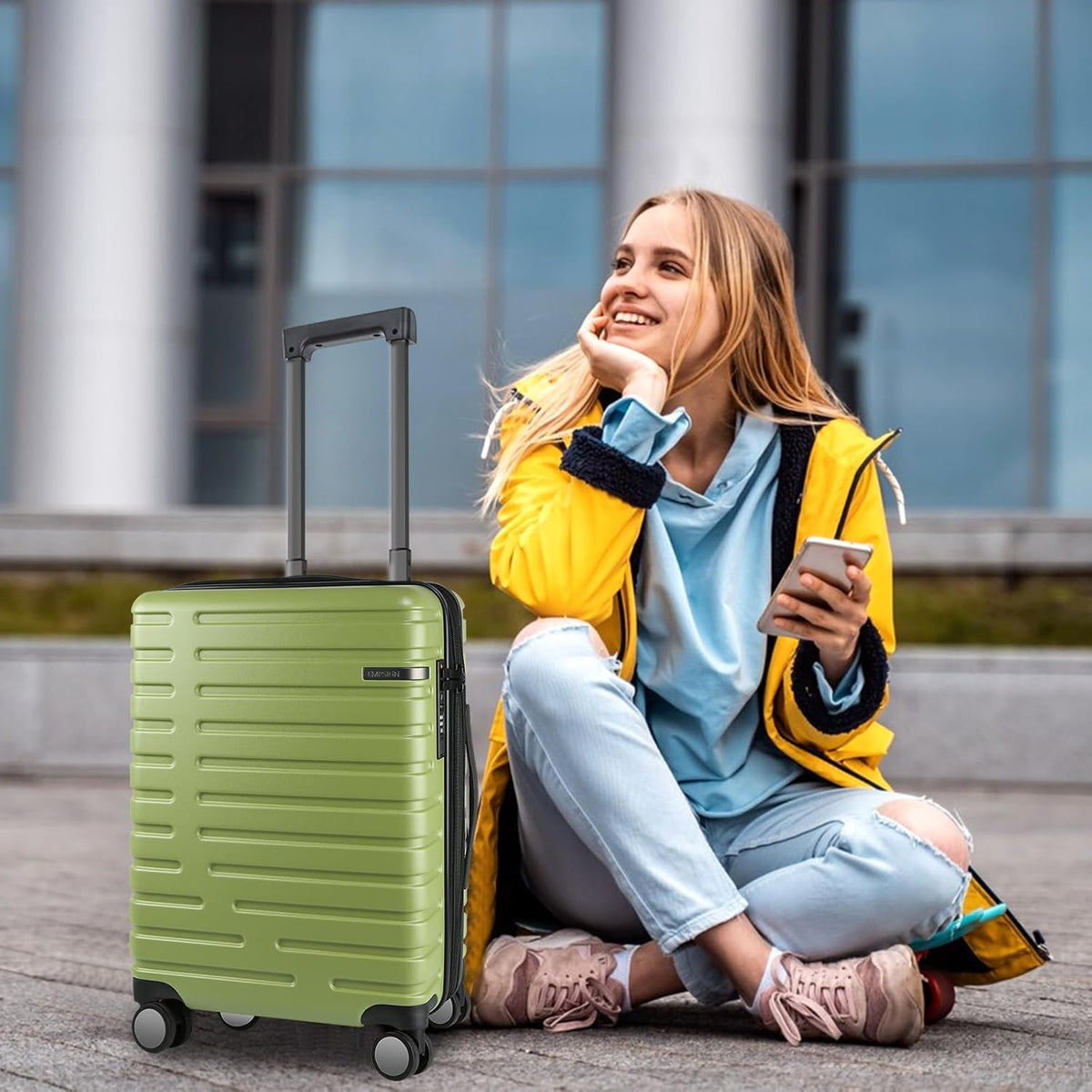Carry On Luggage with Spinner Wheels, Hard Shell Carry-On Expandable Suitcase 21x14x9 Airline Approved & Built-in TSA Lock, Durable Travel Rolling Suitcase, Carry-On 20-Inch, Lake Blue