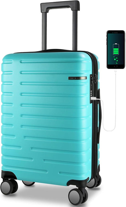 Carry On Luggage with Spinner Wheels, Hard Shell Carry-On Expandable Suitcase 21x14x9 Airline Approved & Built-in TSA Lock, Durable Travel Rolling Suitcase, Carry-On 20-Inch, Lake Blue
