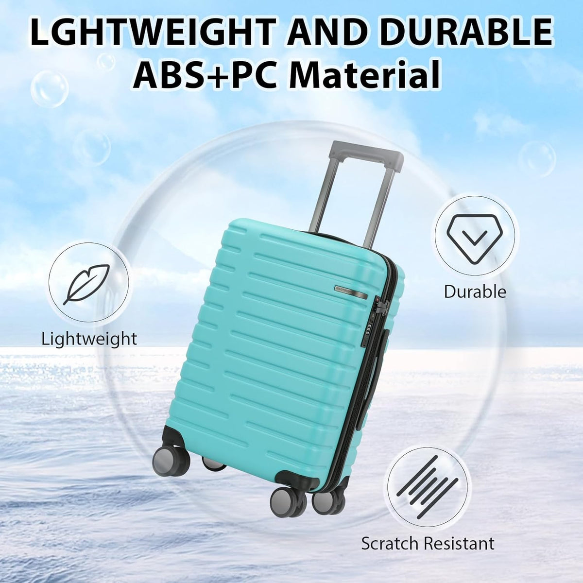 Carry On Luggage with Spinner Wheels, Hard Shell Carry-On Expandable Suitcase 21x14x9 Airline Approved & Built-in TSA Lock, Durable Travel Rolling Suitcase, Carry-On 20-Inch, Lake Blue