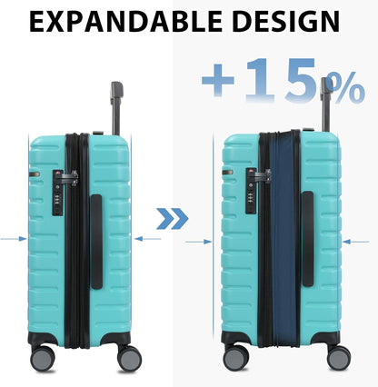 Carry On Luggage with Spinner Wheels, Hard Shell Carry-On Expandable Suitcase 21x14x9 Airline Approved & Built-in TSA Lock, Durable Travel Rolling Suitcase, Carry-On 20-Inch, Lake Blue