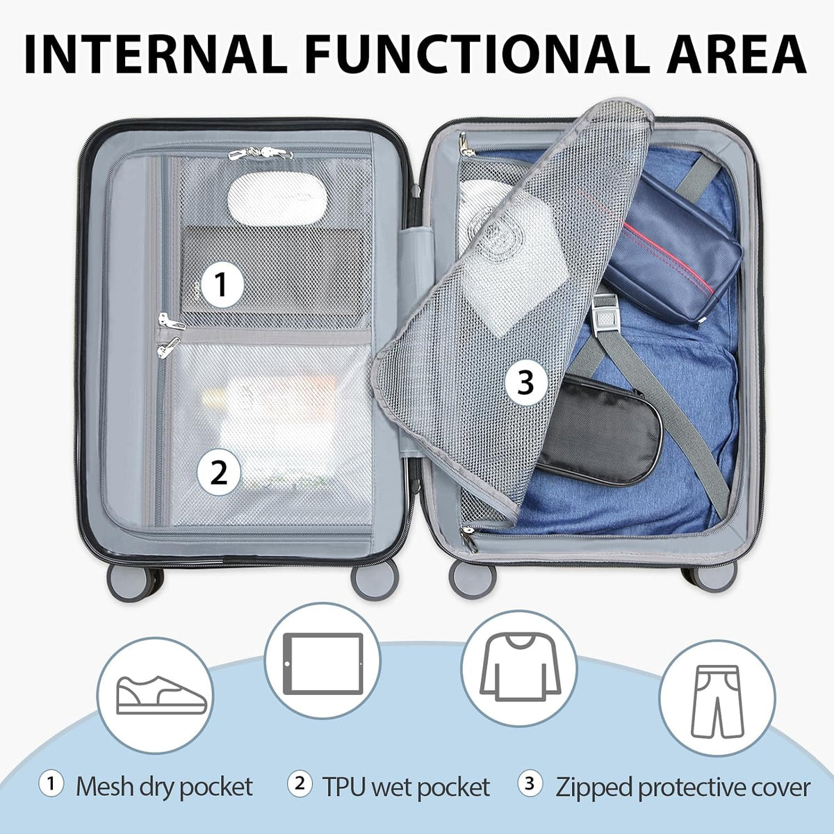 Carry On Luggage with Spinner Wheels, Hard Shell Carry-On Expandable Suitcase 21x14x9 Airline Approved & Built-in TSA Lock, Durable Travel Rolling Suitcase, Carry-On 20-Inch, Lake Blue