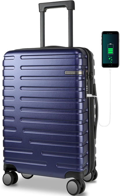Carry On Luggage with Spinner Wheels, Hard Shell Carry-On Expandable Suitcase 21x14x9 Airline Approved & Built-in TSA Lock, Durable Travel Rolling Suitcase, Carry-On 20-Inch, Lake Blue