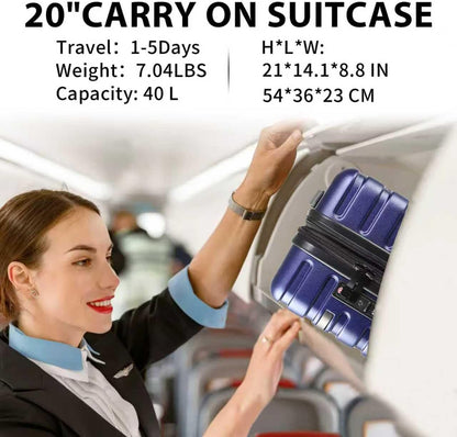 Carry On Luggage with Spinner Wheels, Hard Shell Carry-On Expandable Suitcase 21x14x9 Airline Approved & Built-in TSA Lock, Durable Travel Rolling Suitcase, Carry-On 20-Inch, Lake Blue
