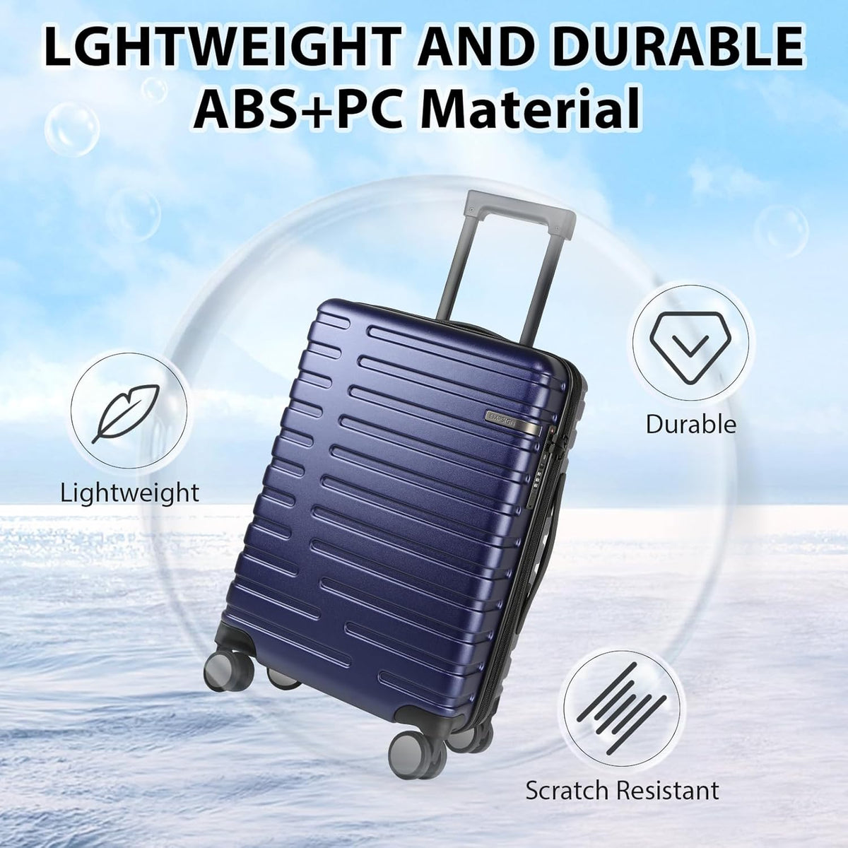 Carry On Luggage with Spinner Wheels, Hard Shell Carry-On Expandable Suitcase 21x14x9 Airline Approved & Built-in TSA Lock, Durable Travel Rolling Suitcase, Carry-On 20-Inch, Lake Blue