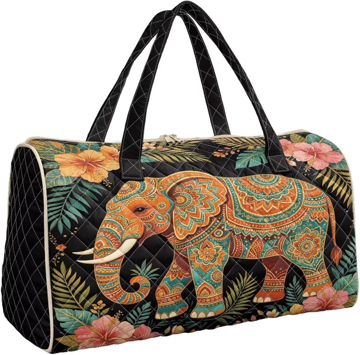 Black Cat Quilted Tote Bag Duffle Bags For Women Travel Quilt Sling Shoulder Bag Large Overnight Hobo Handbag for Work Gym Sport