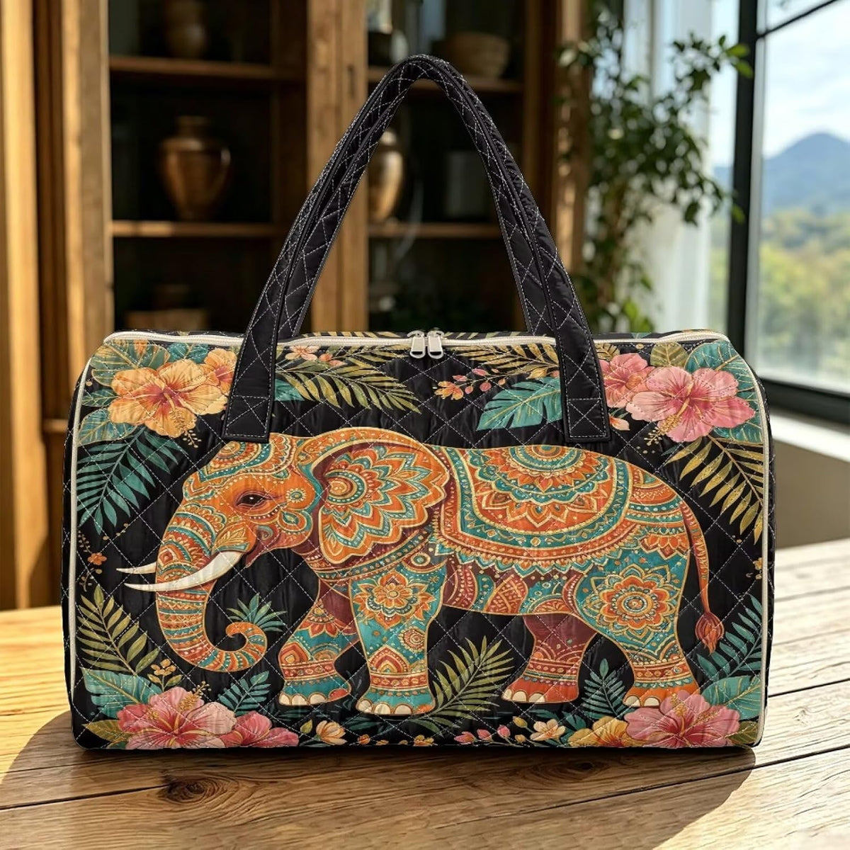 Black Cat Quilted Tote Bag Duffle Bags For Women Travel Quilt Sling Shoulder Bag Large Overnight Hobo Handbag for Work Gym Sport