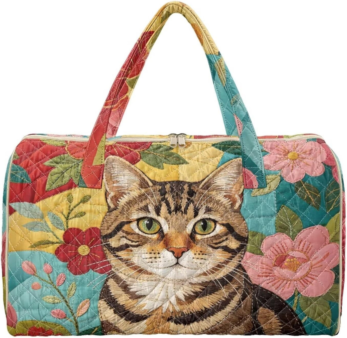 Black Cat Quilted Tote Bag Duffle Bags For Women Travel Quilt Sling Shoulder Bag Large Overnight Hobo Handbag for Work Gym Sport
