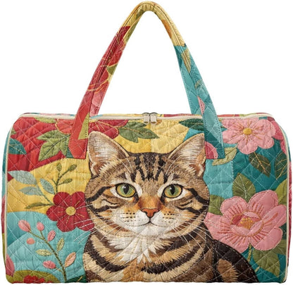 Black Cat Quilted Tote Bag Duffle Bags For Women Travel Quilt Sling Shoulder Bag Large Overnight Hobo Handbag for Work Gym Sport