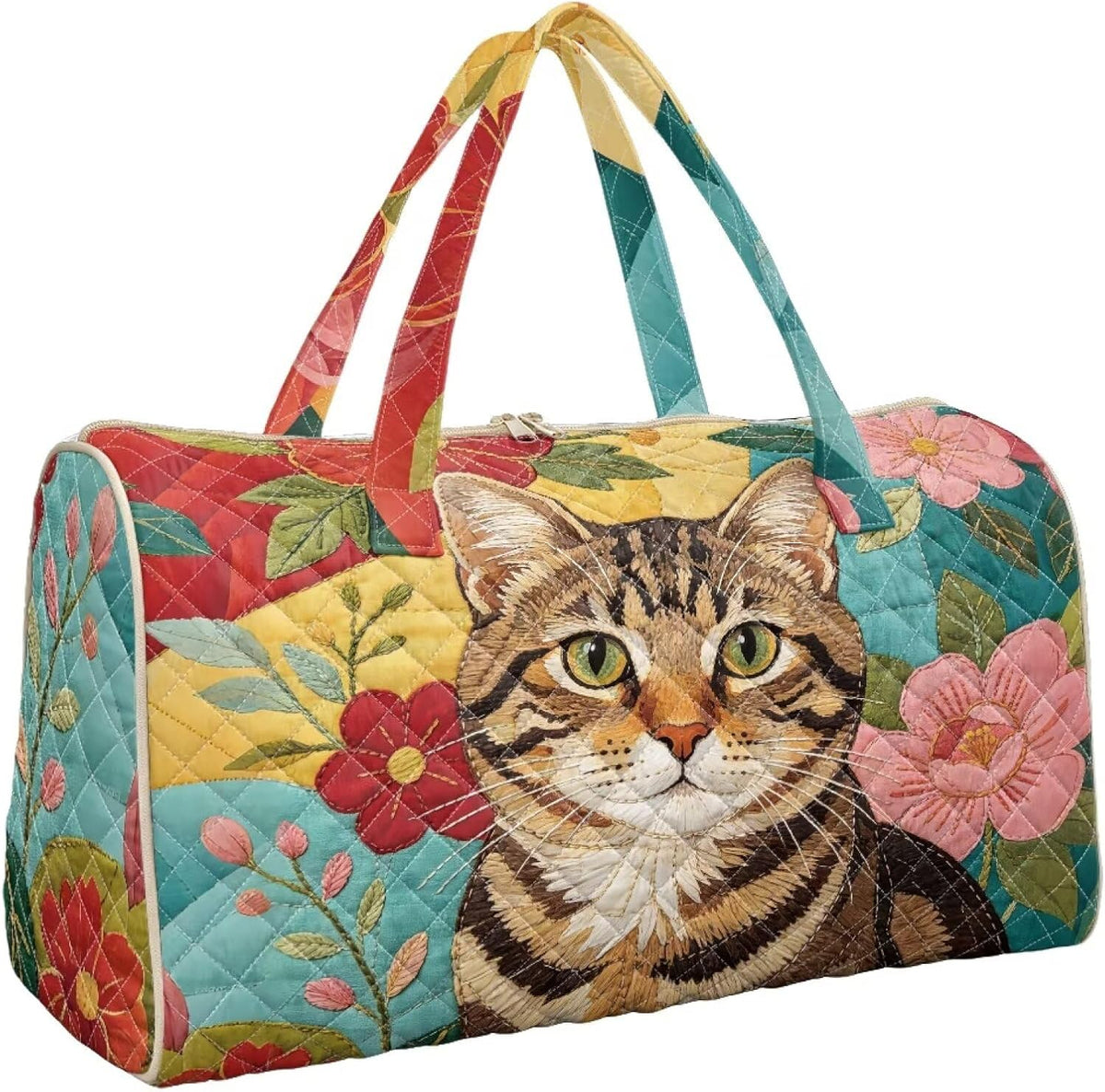 Black Cat Quilted Tote Bag Duffle Bags For Women Travel Quilt Sling Shoulder Bag Large Overnight Hobo Handbag for Work Gym Sport
