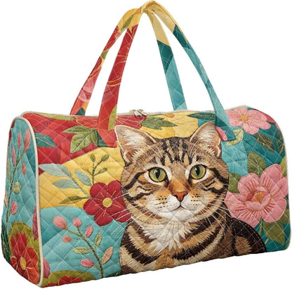 Black Cat Quilted Tote Bag Duffle Bags For Women Travel Quilt Sling Shoulder Bag Large Overnight Hobo Handbag for Work Gym Sport