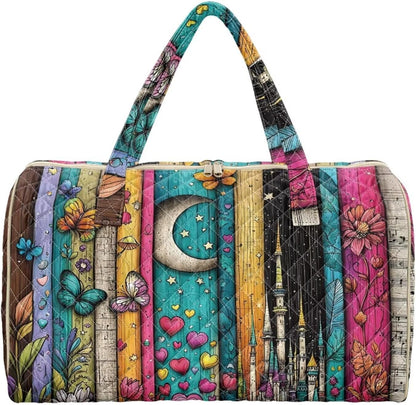 Black Cat Quilted Tote Bag Duffle Bags For Women Travel Quilt Sling Shoulder Bag Large Overnight Hobo Handbag for Work Gym Sport