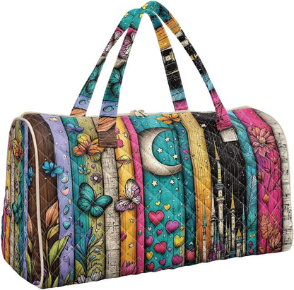 Black Cat Quilted Tote Bag Duffle Bags For Women Travel Quilt Sling Shoulder Bag Large Overnight Hobo Handbag for Work Gym Sport