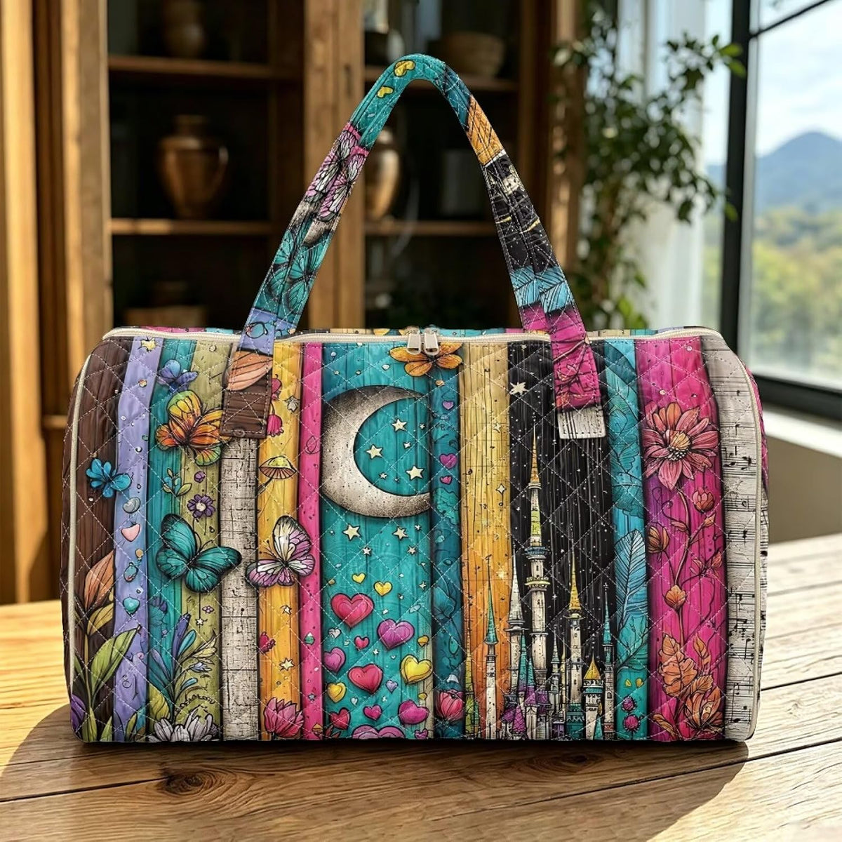 Black Cat Quilted Tote Bag Duffle Bags For Women Travel Quilt Sling Shoulder Bag Large Overnight Hobo Handbag for Work Gym Sport