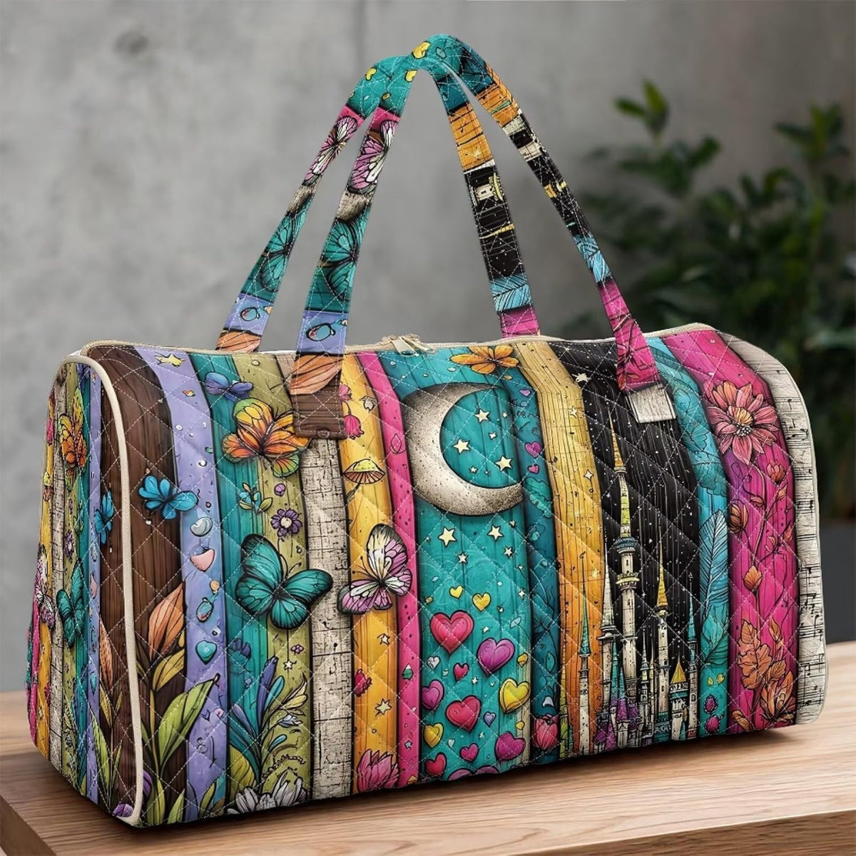 Black Cat Quilted Tote Bag Duffle Bags For Women Travel Quilt Sling Shoulder Bag Large Overnight Hobo Handbag for Work Gym Sport
