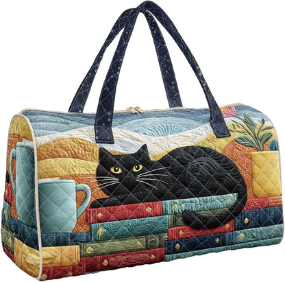 Black Cat Quilted Tote Bag Duffle Bags For Women Travel Quilt Sling Shoulder Bag Large Overnight Hobo Handbag for Work Gym Sport