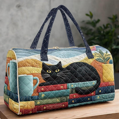 Black Cat Quilted Tote Bag Duffle Bags For Women Travel Quilt Sling Shoulder Bag Large Overnight Hobo Handbag for Work Gym Sport