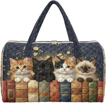 Black Cat Quilted Tote Bag Duffle Bags For Women Travel Quilt Sling Shoulder Bag Large Overnight Hobo Handbag for Work Gym Sport